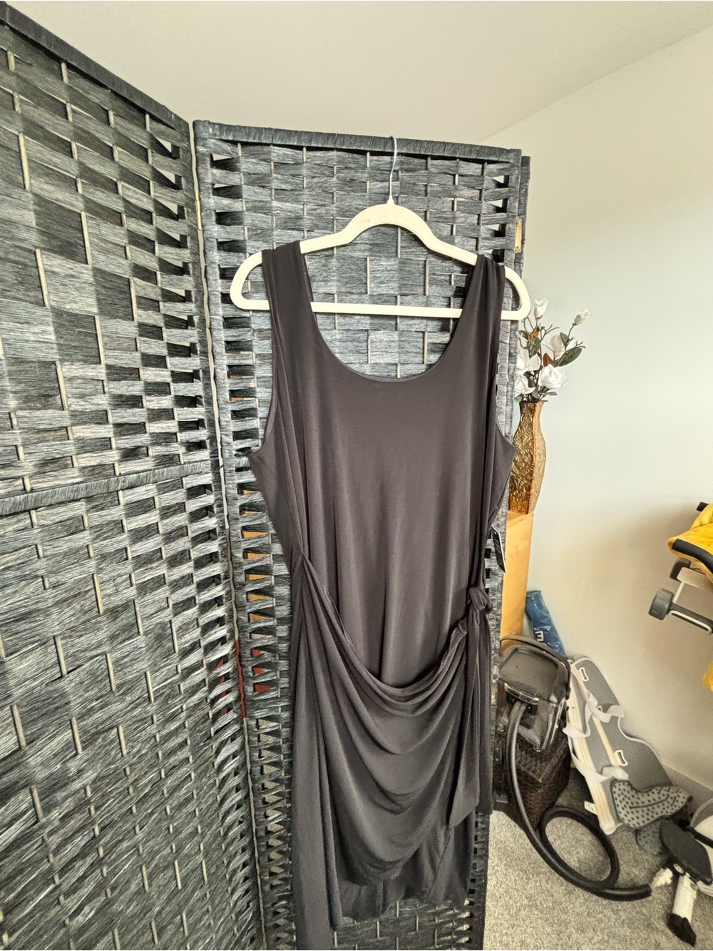 Express Black Sleeveless Midi Dress with Side Drape